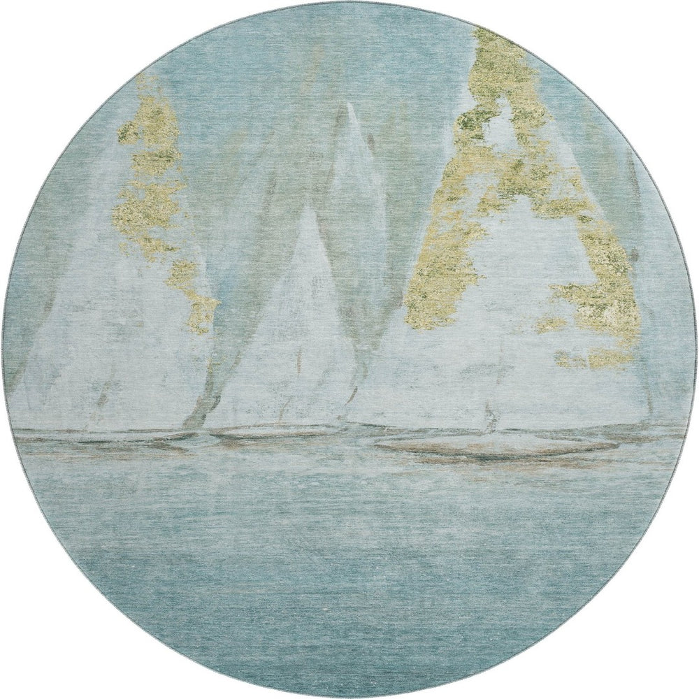 HomeRoots 8' X 10' Nautical Teal and Gold Area Rug – Washable, UV-Protected, Stain-Resistant, and Stylish! 717306