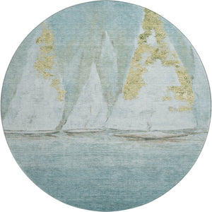 HomeRoots 8' X 10' Nautical Teal and Gold Area Rug – Washable, UV-Protected, Stain-Resistant, and Stylish! 717306