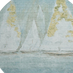 HomeRoots 8' X 10' Nautical Teal and Gold Area Rug – Washable, UV-Protected, Stain-Resistant, and Stylish! 717306