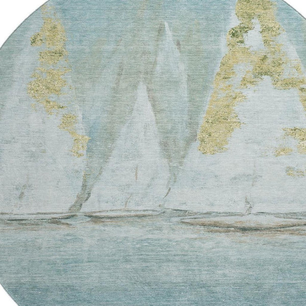 HomeRoots 8' X 10' Nautical Teal and Gold Area Rug – Washable, UV-Protected, Stain-Resistant, and Stylish! 717306