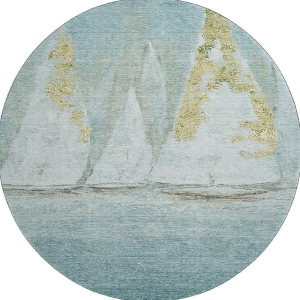 HomeRoots 8' X 10' Nautical Teal and Gold Area Rug – Washable, UV-Protected, Stain-Resistant, and Stylish! 717306