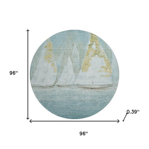 HomeRoots 8' X 10' Nautical Teal and Gold Area Rug – Washable, UV-Protected, Stain-Resistant, and Stylish! 717306