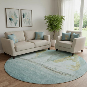 HomeRoots 8' X 10' Nautical Teal and Gold Area Rug – Washable, UV-Protected, Stain-Resistant, and Stylish! 717306