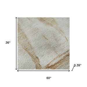 HomeRoots 5' Taupe and Gold Nautical Area Rug - Stylish, Washable, UV-Protected for High-Traffic Homes! 717310
