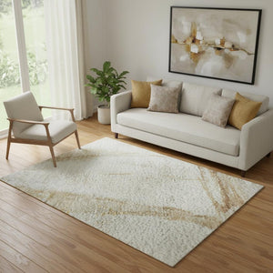 HomeRoots 8' Taupe and Gold Nautical Round Rug - Washable, UV Protected, Soft, Non-Slip, Durable for Homes 717311