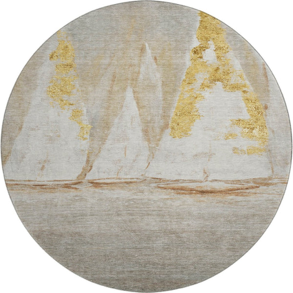HomeRoots 8' X 10' Washable Taupe and Gold Nautical Area Rug - UV Protected, Stain-Resistant, Soft & Stylish! 717312