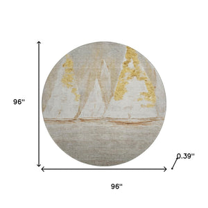 HomeRoots 8' X 10' Washable Taupe and Gold Nautical Area Rug - UV Protected, Stain-Resistant, Soft & Stylish! 717312