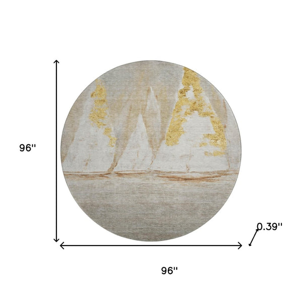 HomeRoots 8' X 10' Washable Taupe and Gold Nautical Area Rug - UV Protected, Stain-Resistant, Soft & Stylish! 717312