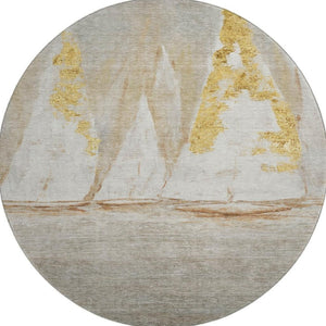 HomeRoots 8' X 10' Washable Taupe and Gold Nautical Area Rug - UV Protected, Stain-Resistant, Soft & Stylish! 717312