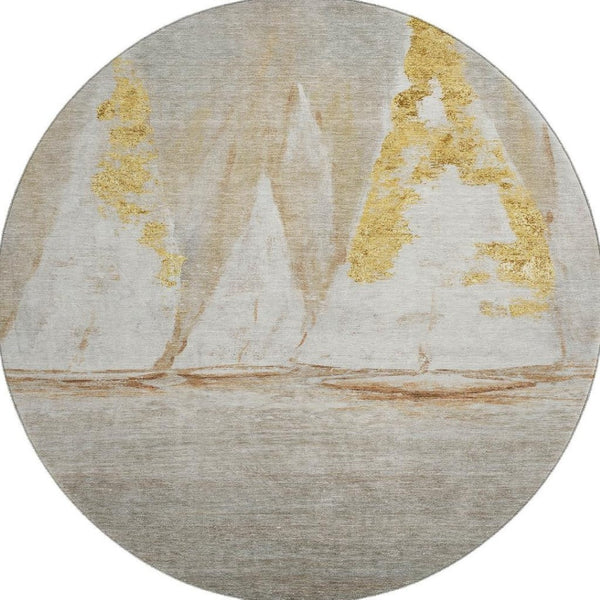 HomeRoots 8' X 10' Washable Taupe and Gold Nautical Area Rug - UV Protected, Stain-Resistant, Soft & Stylish! 717312