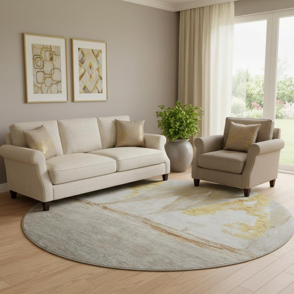 HomeRoots 8' X 10' Washable Taupe and Gold Nautical Area Rug - UV Protected, Stain-Resistant, Soft & Stylish! 717312