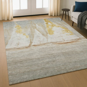 HomeRoots 9' X 12' Taupe and Gold Nautical Area Rug - Washable, Stain-Resistant, UV-Protected for Busy Homes 717313