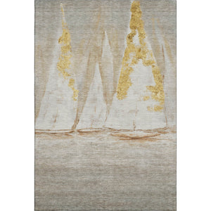 HomeRoots 9' X 12' Taupe and Gold Nautical Area Rug - Washable, Stain-Resistant, UV-Protected for Busy Homes 717313