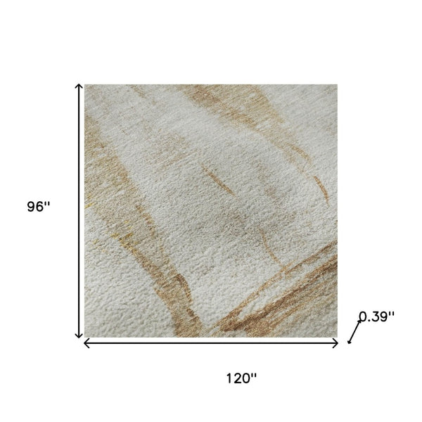 HomeRoots 9' X 12' Taupe and Gold Nautical Area Rug - Washable, Stain-Resistant, UV-Protected for Busy Homes 717313
