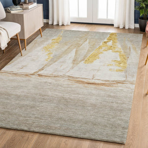 HomeRoots 9' X 12' Taupe and Gold Nautical Area Rug - Washable, Stain-Resistant, UV-Protected for Busy Homes 717313