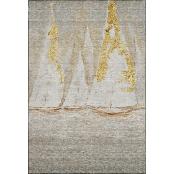 HomeRoots 10' X 14' Taupe & Gold Nautical Area Rug - Washable, UV Protected, Perfect for Coastal Spaces! 717314