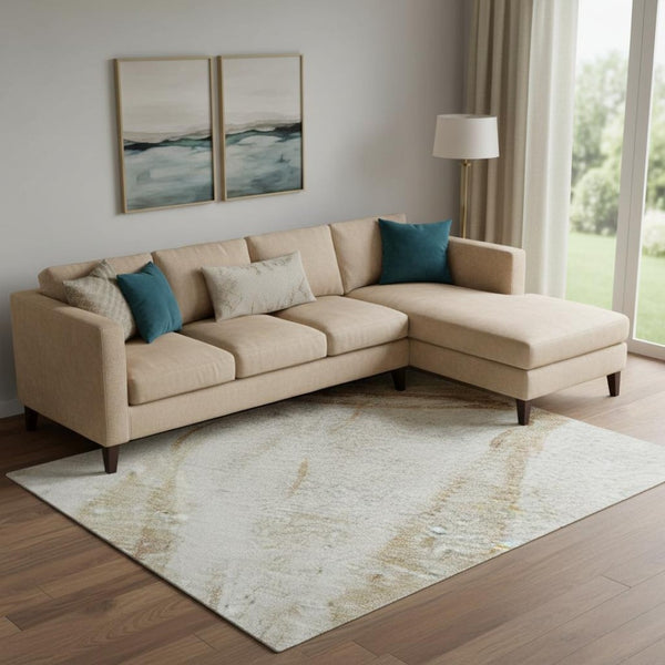 HomeRoots 10' X 14' Taupe & Gold Nautical Area Rug - Washable, UV Protected, Perfect for Coastal Spaces! 717314