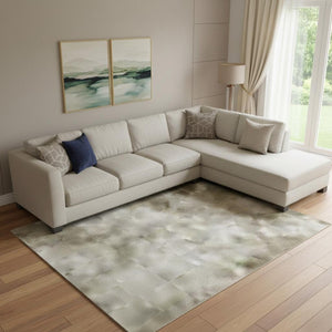 HomeRoots 9' X 12' Beige & Gray Abstract Area Rug - Washable, UV-Protected, Stain Resistant, Durable Design! 717319