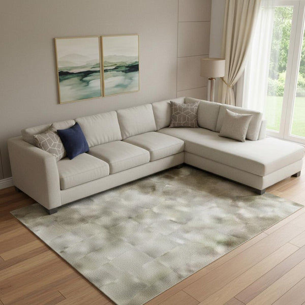 HomeRoots 9' X 12' Beige & Gray Abstract Area Rug - Washable, UV-Protected, Stain Resistant, Durable Design! 717319