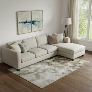 HomeRoots 10' X 14' Beige & Gray Abstract Washable Area Rug with UV Protection for Family-Friendly Spaces 717320