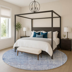 HomeRoots 8' X 10' Blue And Ivory Abstract Washable Area Rug - Durable, UV Protected, Low-Maintenance Design! 717324