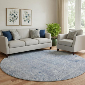 HomeRoots 8' X 10' Blue And Ivory Abstract Washable Area Rug - Durable, UV Protected, Low-Maintenance Design! 717324