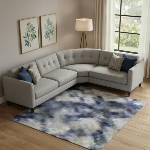 HomeRoots 10' Blue and Ivory Abstract Washable Area Rug with UV Protection for High-Traffic Spaces, 10x14 717326