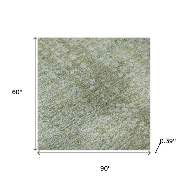 HomeRoots 8' Green And Sage Abstract Washable Round Rug - UV Protected, Stain Resistant, Family-Friendly Style 717329