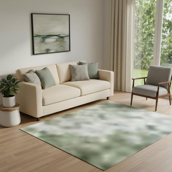 HomeRoots 8' Green And Sage Abstract Washable Round Rug - UV Protected, Stain Resistant, Family-Friendly Style 717329