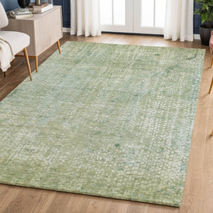 HomeRoots 8' Green And Sage Abstract Washable Round Rug - UV Protected, Stain Resistant, Family-Friendly Style 717329