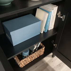 English Elm Bookcase With Doors – Elegant Black Finish, Versatile Storage Solution With Open Shelves & Enclosed Space B356P402625