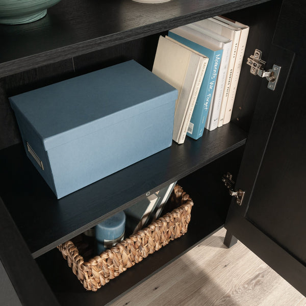 English Elm Bookcase With Doors – Elegant Black Finish, Versatile Storage Solution With Open Shelves & Enclosed Space B356P402625