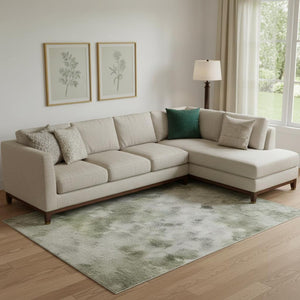 HomeRoots 10' Green and Sage Abstract Area Rug - Washable, UV-Protected, Durable for Family Spaces & Pets 717332