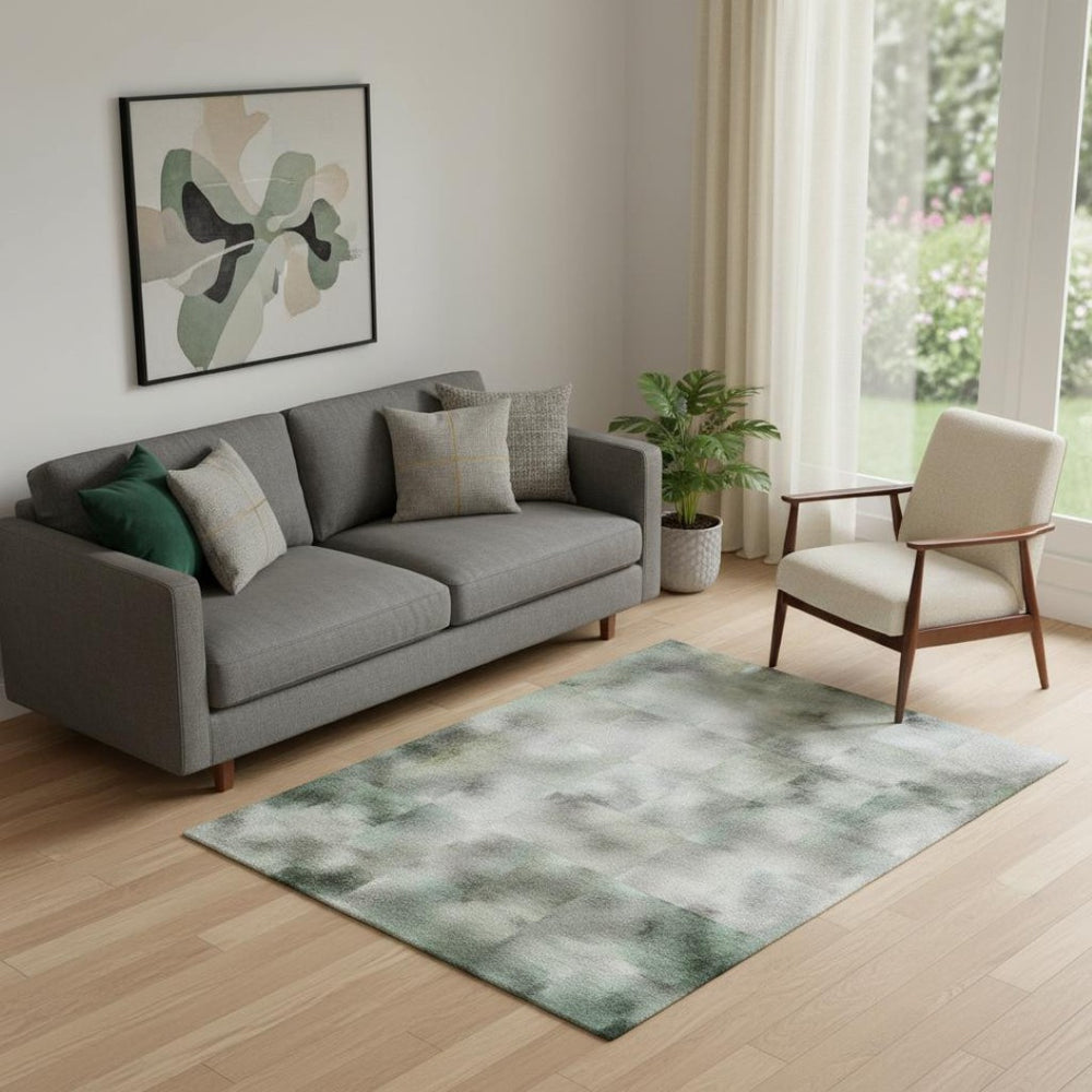 HomeRoots 8' Teal and Ivory Abstract Washable Round Rug - Durable, UV Protected, Perfect for High-Traffic Areas 717335