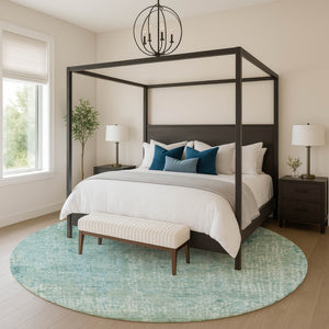 HomeRoots 8' X 10' Stylish Teal & Ivory Abstract Washable Area Rug – UV Protected, Durable & Family-Friendly! 717336