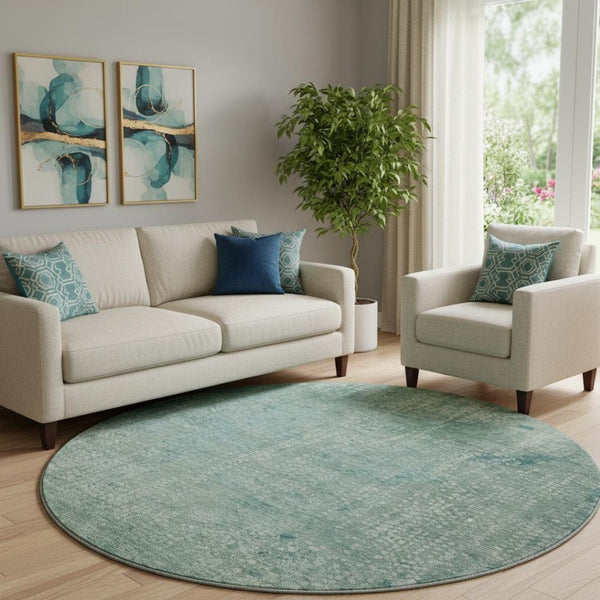 HomeRoots 8' X 10' Stylish Teal & Ivory Abstract Washable Area Rug – UV Protected, Durable & Family-Friendly! 717336