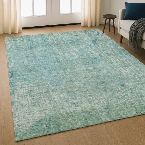 HomeRoots 10' X 14' Teal And Ivory Abstract Area Rug - Machine Washable, UV Protected, Durable for High Traffic Areas 717338