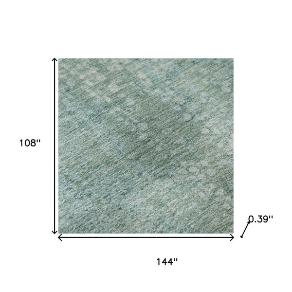 HomeRoots 10' X 14' Teal And Ivory Abstract Area Rug - Machine Washable, UV Protected, Durable for High Traffic Areas 717338