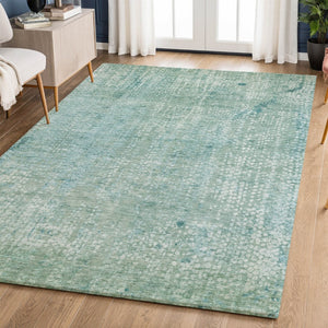 HomeRoots 10' X 14' Teal And Ivory Abstract Area Rug - Machine Washable, UV Protected, Durable for High Traffic Areas 717338