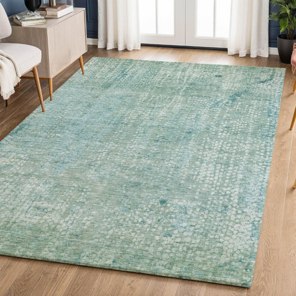 HomeRoots 10' X 14' Teal And Ivory Abstract Area Rug - Machine Washable, UV Protected, Durable for High Traffic Areas 717338