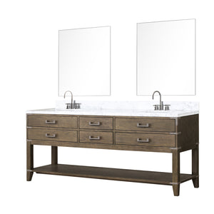 English Elm Grey Oak Double Bath Vanity Set With Carrara Marble Top, Chrome Faucets & 36" Mirrors - Stylish Storage! B2731S01911