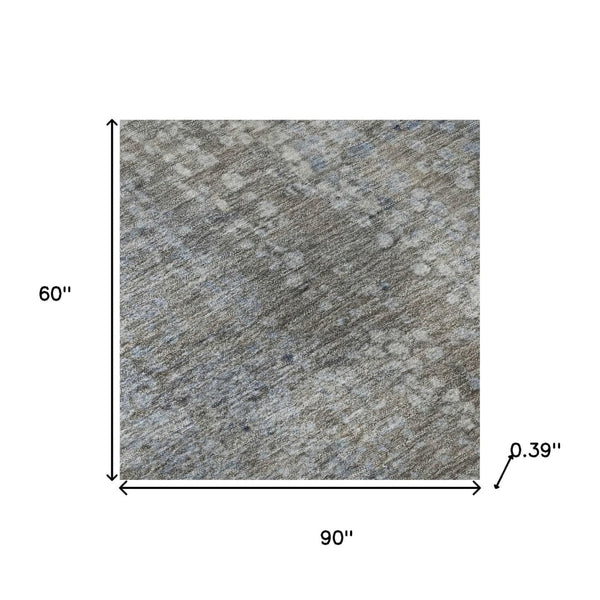 HomeRoots 8' Stylish Taupe & Khaki Abstract Washable Round Rug with UV Protection for Modern Homes & Families 717341