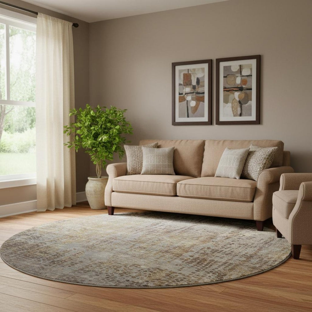 HomeRoots 8' X 10' Washable Brown & Taupe Abstract Area Rug with UV Protection – Perfect for High-Traffic Spaces 717348