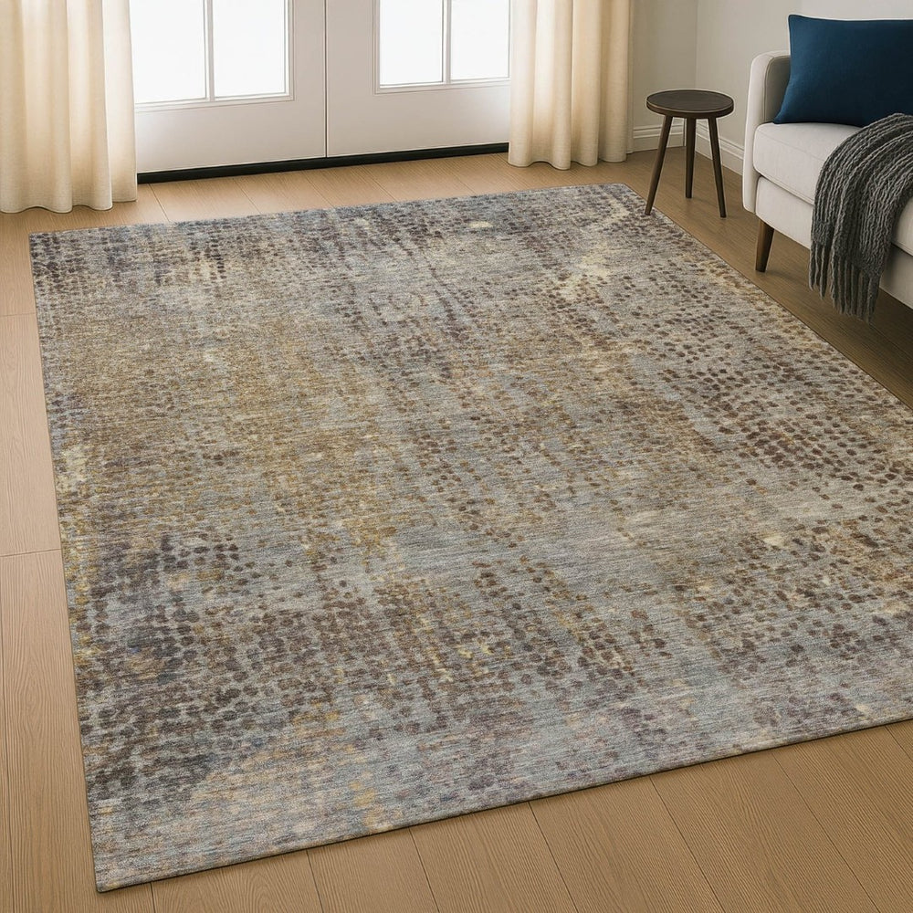 HomeRoots 9' X 12' Washable Area Rug in Brown & Taupe - Stylish, Durable, UV Protected for High-Traffic Spaces 717349