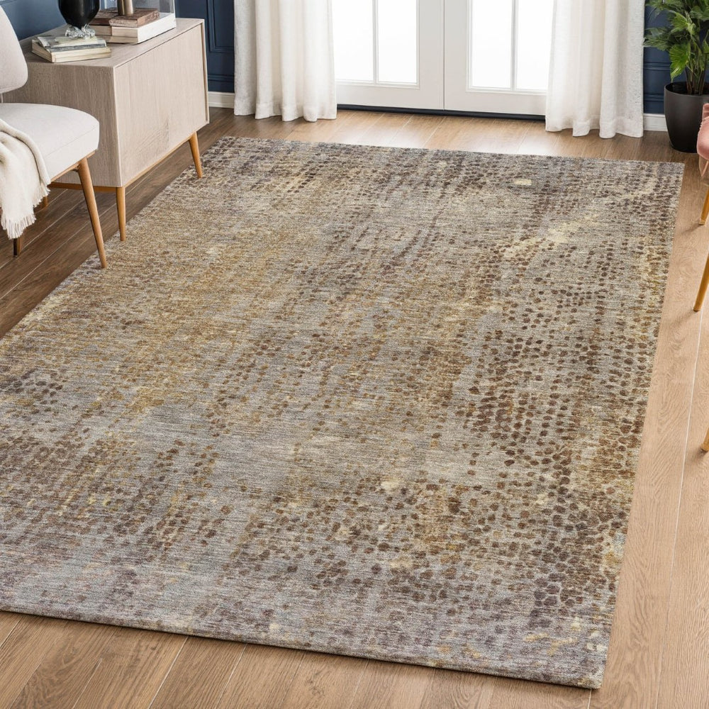 HomeRoots 9' X 12' Washable Area Rug in Brown & Taupe - Stylish, Durable, UV Protected for High-Traffic Spaces 717349