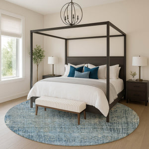 HomeRoots 8' X 10' Blue And Gray Abstract Area Rug - Washable, UV Protected, Non-Slip Backing for Easy Care 717354