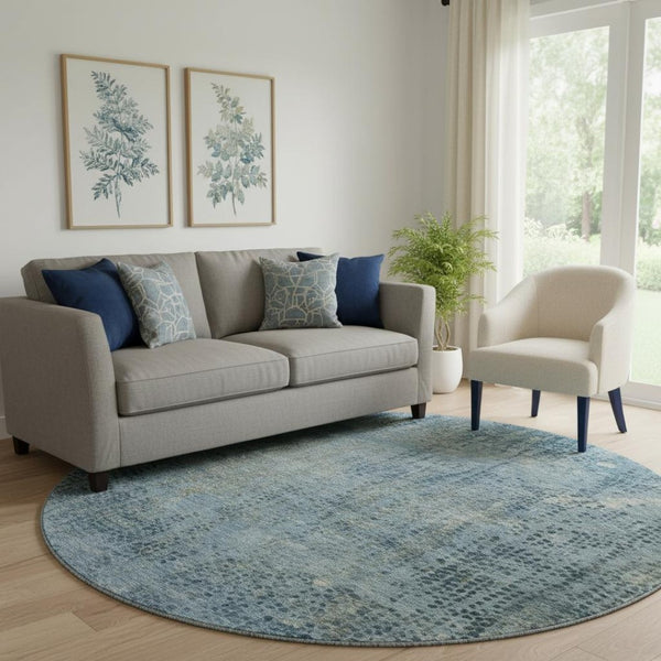 HomeRoots 8' X 10' Blue And Gray Abstract Area Rug - Washable, UV Protected, Non-Slip Backing for Easy Care 717354