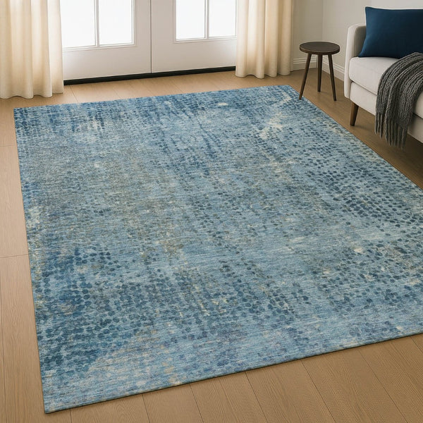 HomeRoots 10' X 14' Blue & Gray Abstract Area Rug - Modern, Washable, UV-Protected, Durable & Stylish Design 717356