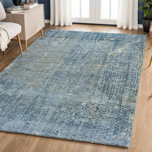 HomeRoots 10' X 14' Blue & Gray Abstract Area Rug - Modern, Washable, UV-Protected, Durable & Stylish Design 717356