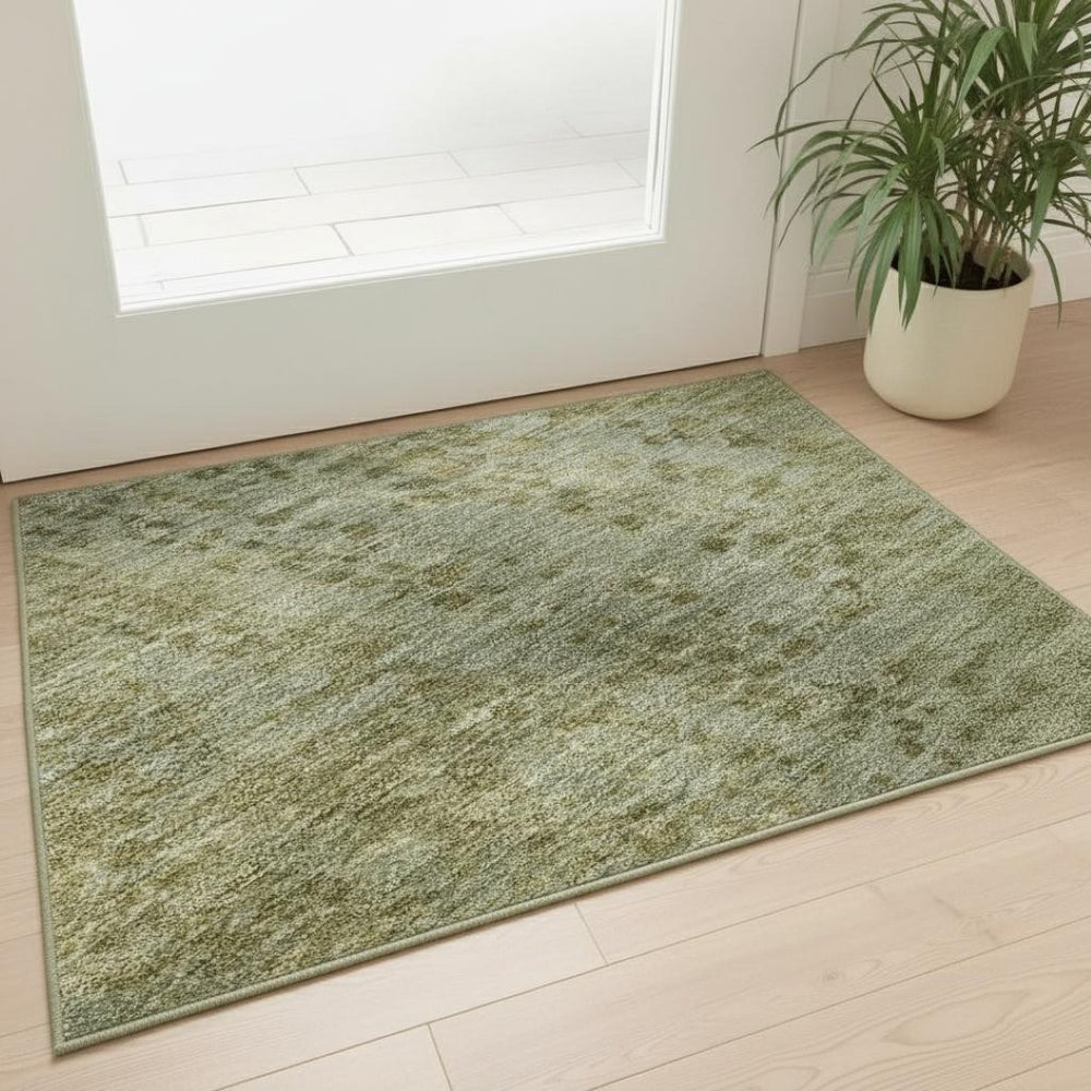 HomeRoots 5' x 8' Green and Gold Abstract Washable Area Rug - Durable, UV-Protected, Machine-Washable Design! 717358